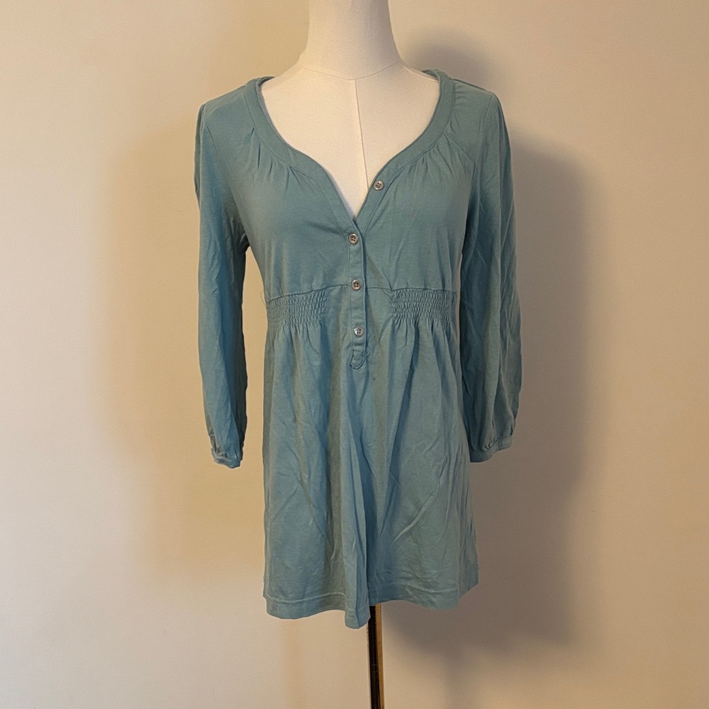 Liz Lange Teal Button-Front Blouse
